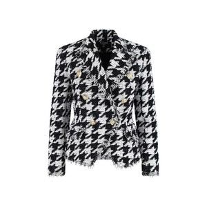 Balmain Double-Breasted Houndstooth Blazer With Frayed Design - NWT